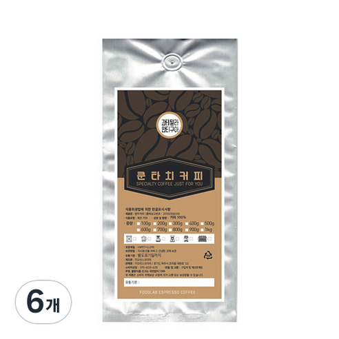 쿤타치커피 과테말라 안티구아 원두커피, 홀빈(분쇄안함), 200g, 6개