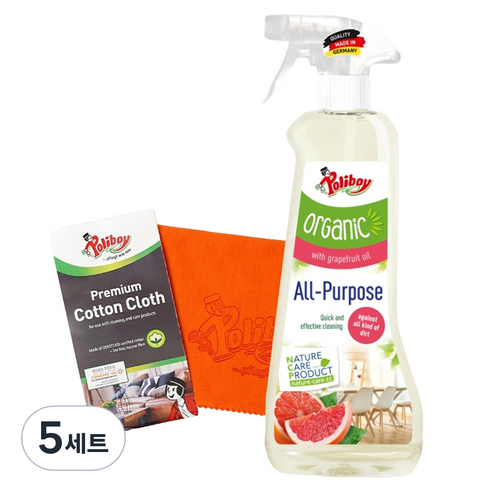 폴리보이 다목적 항균 클리너 500ml + 코튼 클로스 세트, 5세트