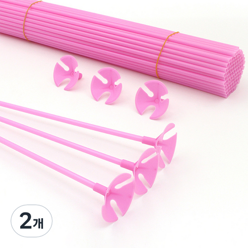 마켓감성 마카롱 풍선 홀더 핸드 스틱 42cm 100p, 분홍, 2개