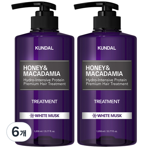 쿤달 허니 앤 마카다미아 헤어 트리트먼트 화이트머스크향, 1058ml, 6개