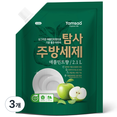 탐사 친환경 주방세제 애플민트향, 2.1L, 3개