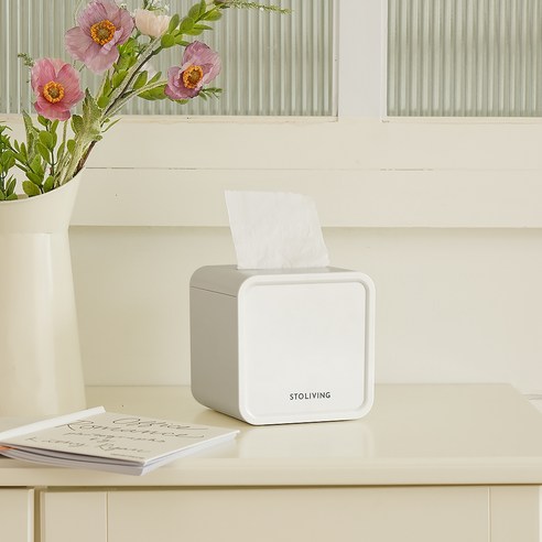 스토리빙 정사각 파스텔 플라스틱 휴지케이스, 화이트, 1개