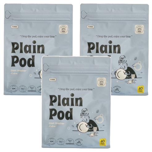 플레인팟 식기세척기 큐브 세제 40p, 400g, 3개