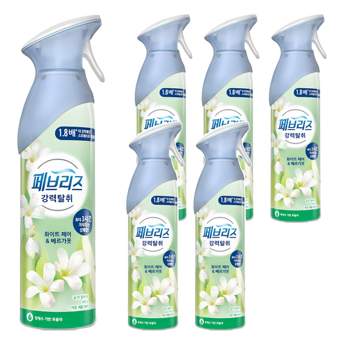 페브리즈 에어 화이트 페어 앤 베르가못 실내 탈취제 본품, 165g, 6개