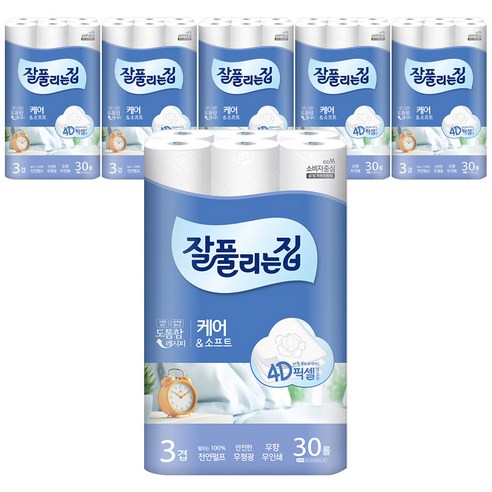 잘풀리는집 코튼필 롤화장지 27m, 6팩, 30롤