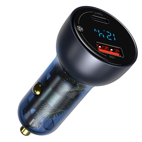 베이스어스 65W U+C QC PPS 디스플레이 듀얼 차량용 고속 충전기, VCKX65C, 다크 그레이