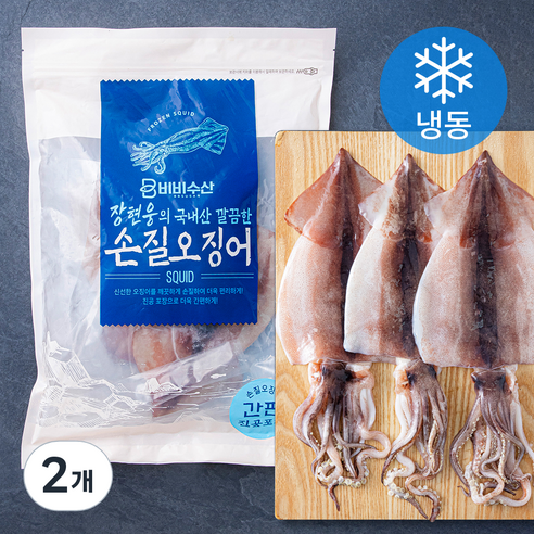 비비수산 장현웅의 국내산 깔끔한 손질오징어 (냉동), 600g(3미), 2개