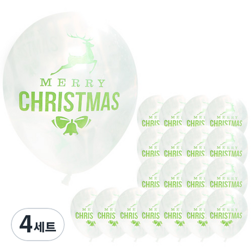 루돌프 크리스마스풍선 30cm x 20p + 손펌프 랜덤발송 + 컬링리본 화이트 소, 투명, 4세트