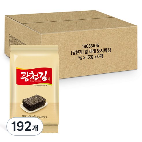 광천김 참 재래 도시락김, 5g, 192개