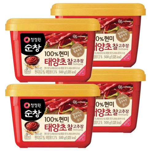 청정원순창 100% 현미 태양초 찰고추장, 500g, 4개