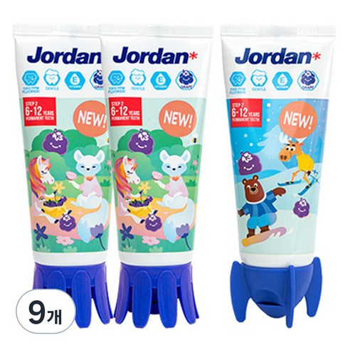 조르단 뉴스텝2 어린이 치약 포도향 랜덤발송, 90g, 9개