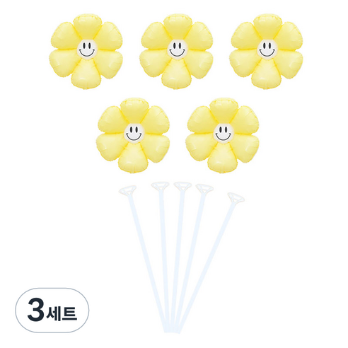 피앤비유니티 무광스마일 데이지 풍선 5p + 스틱 5p 세트, 07 옐로우, 3세트