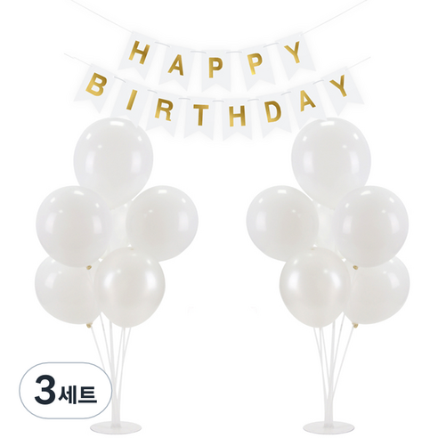 파티 가랜드 풍선스탠드 세트, 화이트 랜덤발송(풍선), 화이트(가랜드), 3세트