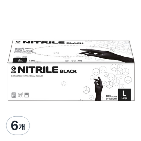 지클럽 니트릴 장갑 100p, 블랙, 대(L), 6개