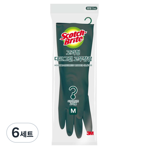 스카치브라이트 3M 고리형 고무장갑 양손착용 세트, 중(M), 다크그린, 6세트