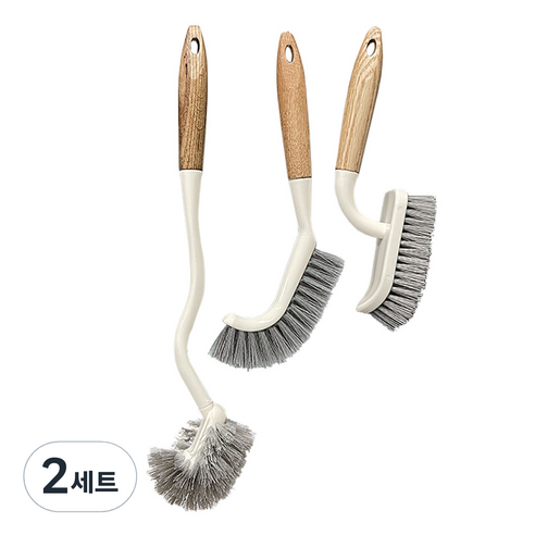 모나코올리브 나무손잡이 욕실청소 변기솔 + 틈새솔 + 타일바닥솔 세트, 우드 + 화이트, 2세트