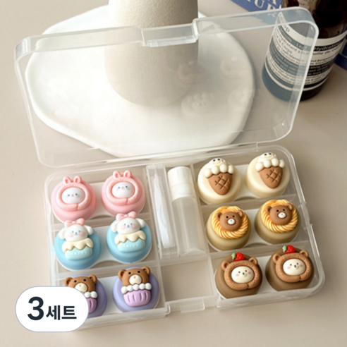 특별한상점 요일별 6개 귀여운 콘택트렌즈 케이스 흡착봉 집게 세트, F, 3세트