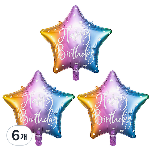 파티데코 생일별 레인보우 은박풍선 40cm, 혼합색상, 6개