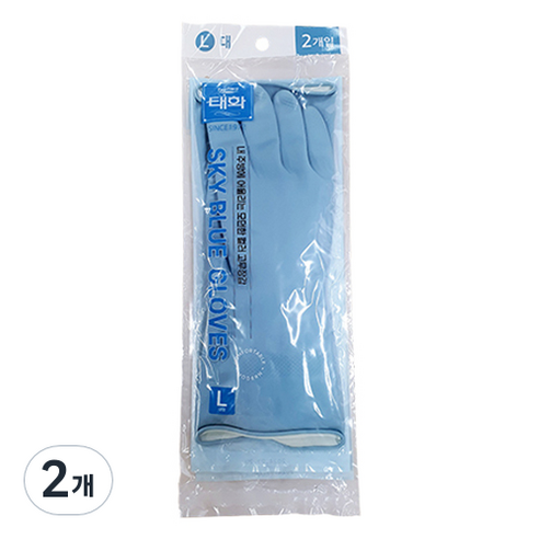 태화 컬러 고무장갑 2p, 스카이블루, 대(L), 2개