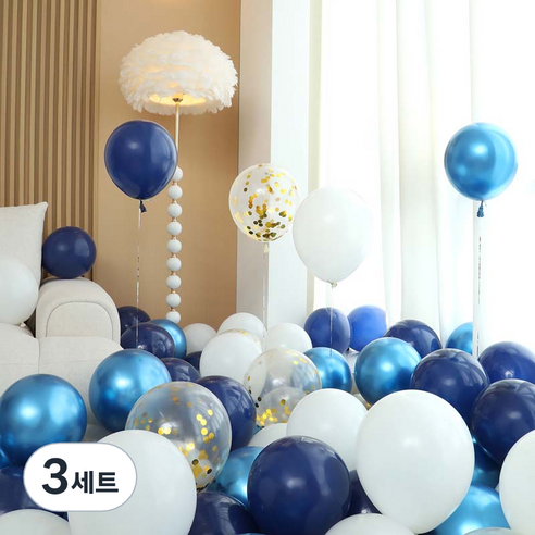 피앤비유니티 풍선 50p 세트 블루, 02 블루 컨페티 4색혼합, 3세트