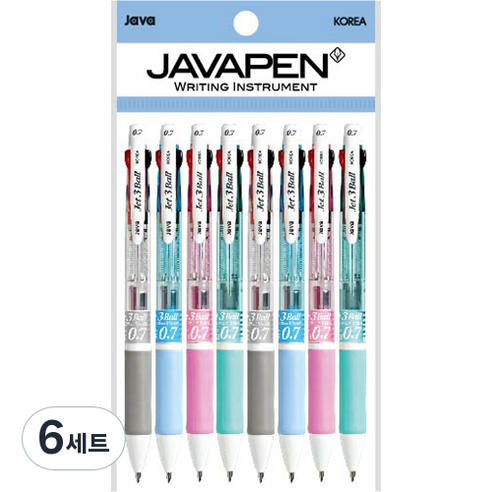 자바펜 제트3볼 다색펜 0.7mm, 하양, 하늘, 분홍, 민트, 6세트
