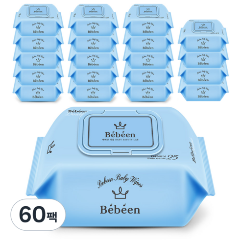 베베앙 더블 아기 물티슈 휴대캡형 65gsm, 25매입, 60개