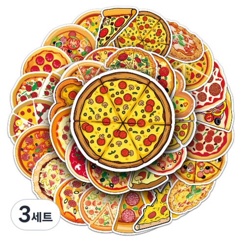 문곰상점 감성 다이어리 꾸미기 캐리어 스티커 50종 세트, 피자, 3세트