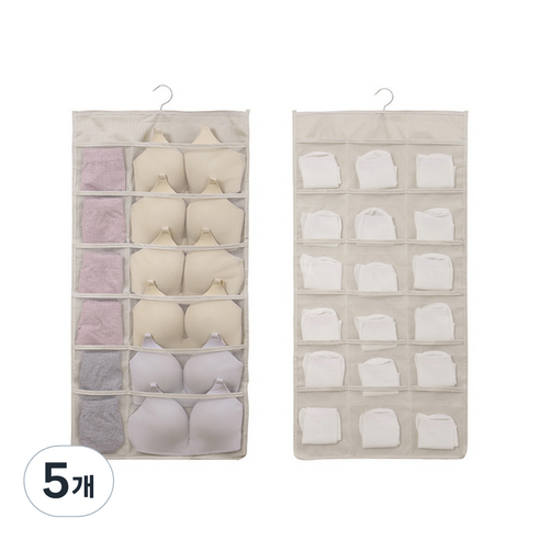 미카엘 옷걸이형 양면속옷 양말 수납함 12칸 + 18칸, 베이지, 5개
