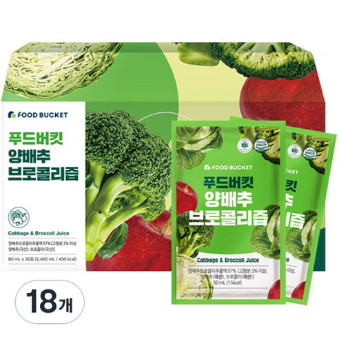 푸드버킷 양배추 브로콜리즙, 2.4L, 18개