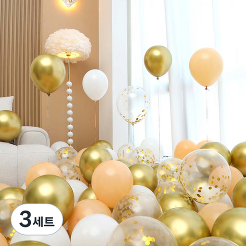 피앤비유니티 풍선 50p 세트 골드, 06 베이비골드 컨페티 4색혼합 A, 3세트