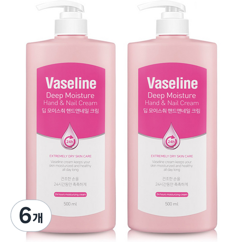 바세린 24h 딥 모이스춰 핸드앤네일 핸드크림, 6개, 500ml