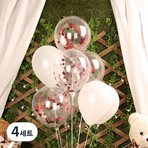 펄 혼합 메탈릭 컨페티 풍선세트, 레드, 4세트