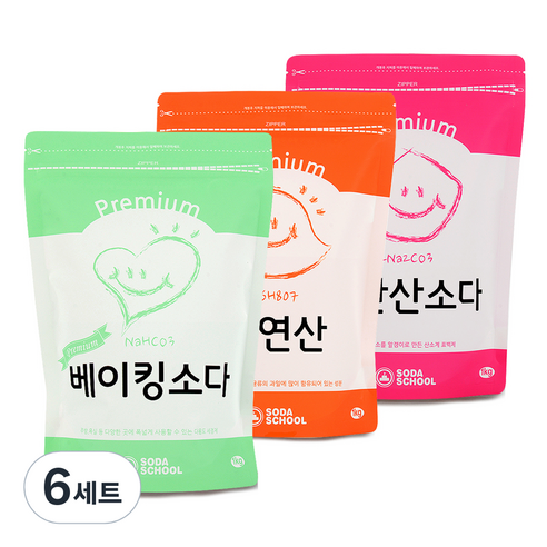 생활세제 프리미엄 베이킹소다 1kg + 구연산 1kg + 과탄산소다 1kg 세트, 6세트