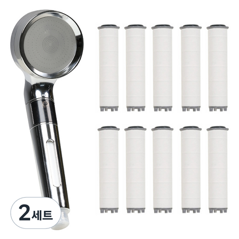 켄타 파워수압 온도표시 필터 샤워기 + 필터 10p 세트, 크롬, 2세트