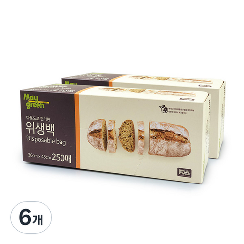 메이그린 위생백 대 30 x 45 cm 250p, 6개, 대 (30 x 45 cm)