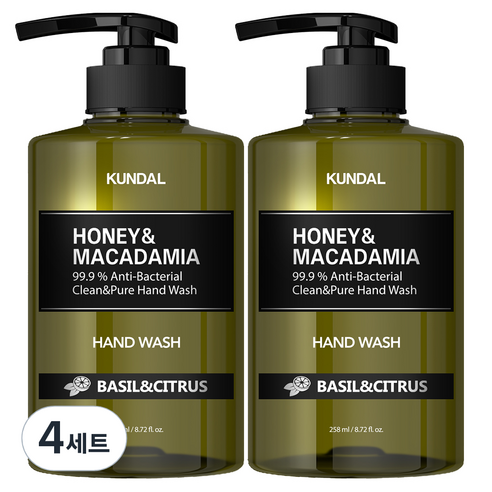 쿤달 클린 앤 퓨어 핸드워시 아로마에디션 바질앤시트러스향, 258ml, 4세트