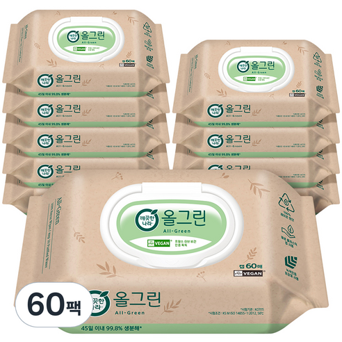깨끗한나라 올그린 물티슈 캡형, 60매, 60개