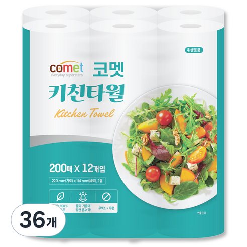 코멧 천연펄프 키친타월, 36개, 200매