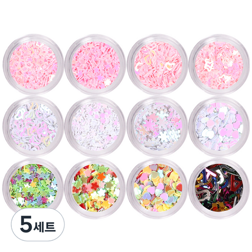 메이브라운 하트씽씽핑크혼합 패키지 네일글리터 M10114, 혼합 색상, 5세트