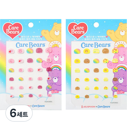 젤리스푼 케어베어 플레이 컬러 네일 스티커 2종 세트, 6세트, 핑크하트, 블링골드