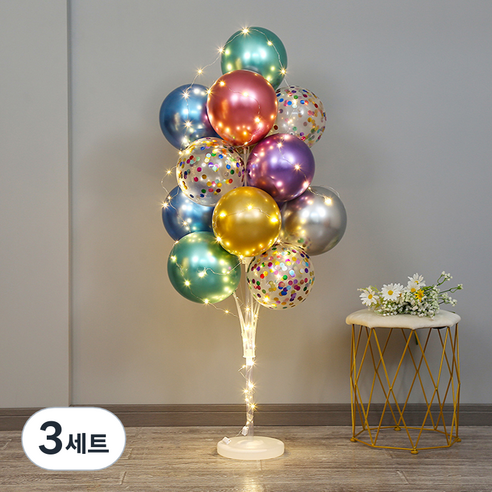 라이트 풍선 기둥 메탈, 혼합색상, 3세트