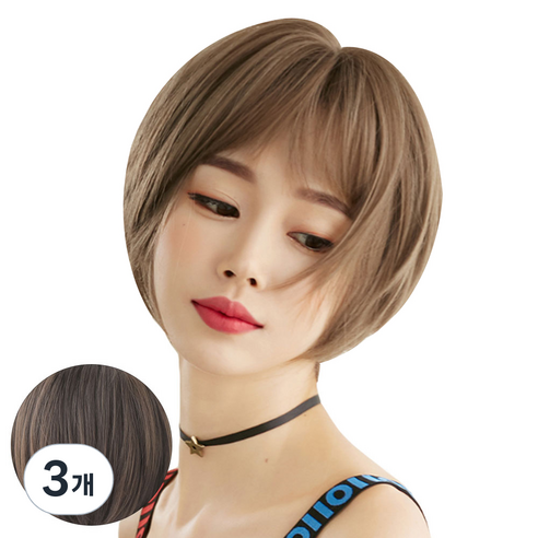뿌이뿌이가발 여성 짧은 숏컷 통가발 미니컷, 다크브라운, 3개