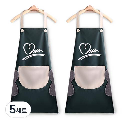 금깨비 핸드 타월 방수 앞치마 2종, 다크그린, 5세트