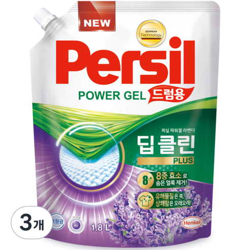 퍼실 파워젤 드럼용 액상세제 라벤더 코튼 프레쉬 리필형, 1.8L, 3개