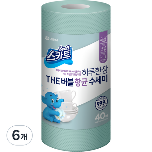 스카트 THE버블 항균수세미, 민트그린, 40매입, 6개