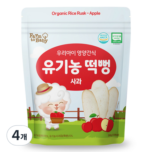 팜투베이비 유기농 떡뻥, 사과, 30g, 4개