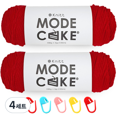 니뜨 모드케이크 뜨개실 100g 2p + 단수링 5p 세트, 09레드 + 랜덤 발송, 4세트