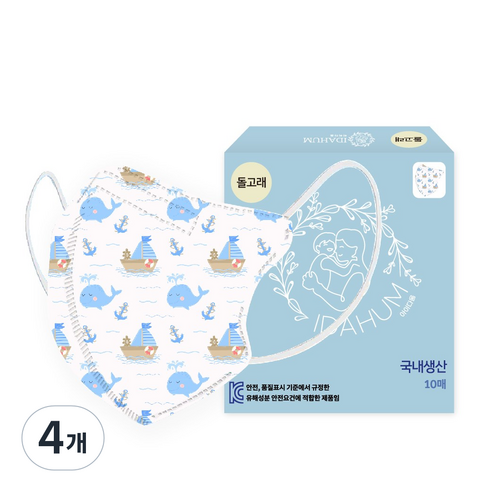 IDAHUM 새부리형 캐릭터 마스크 어린이용, 10매, 4개, 돌고래