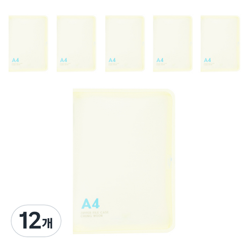 에코청운 PP 뉴 칼라 지퍼 화일 A4, 노랑, 12개