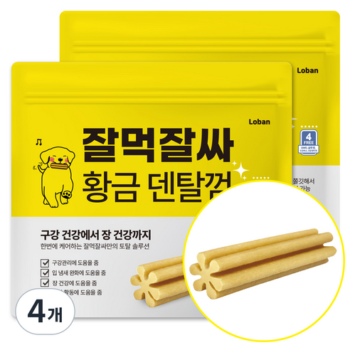 로반 잘먹잘싸 황금 덴탈껌 강아지 간식, 황태맛, 300g, 4개